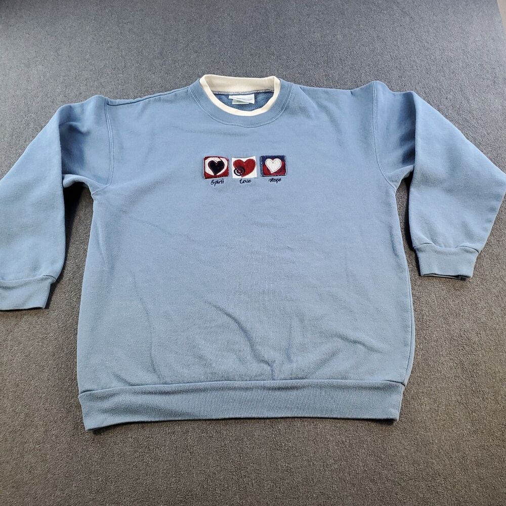 Vintage Spirit Love Hope Sweatshirt Size Medium Womens Blue Double Collared